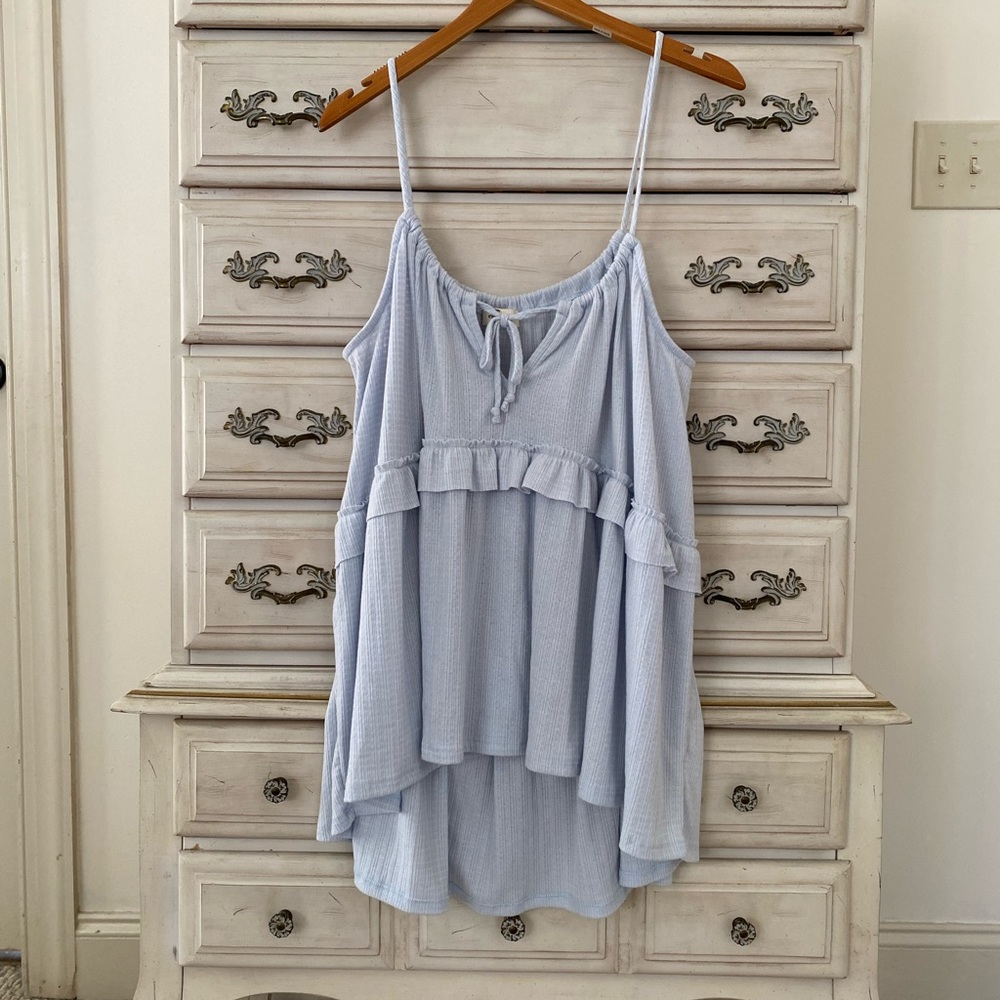 Ice Blue Gauze Babydoll Top